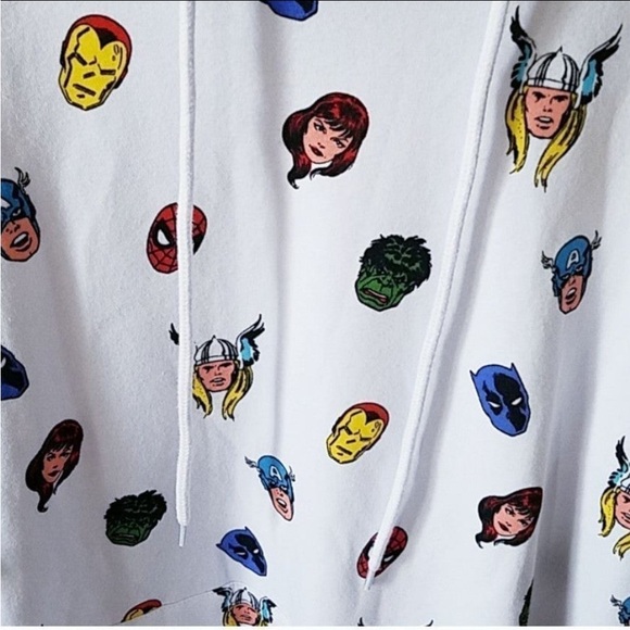 Marvel Avengers Heads All Over Print Comics Superheroes Hoodie Mens Medium - Picture 2 of 7